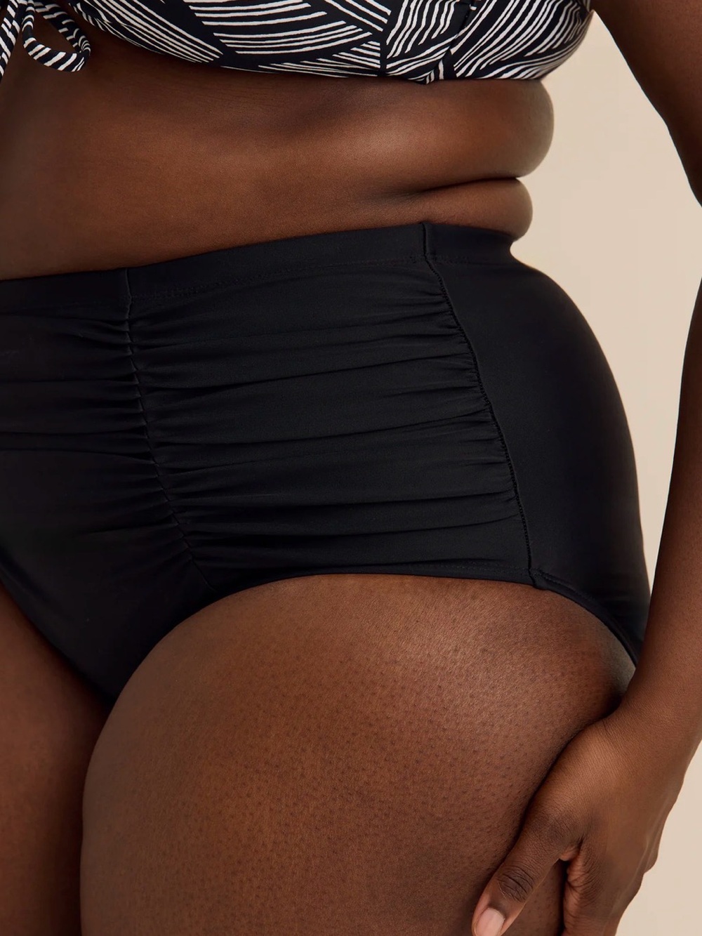 Raisins Black Ruched High-Waist Bikini Bottoms